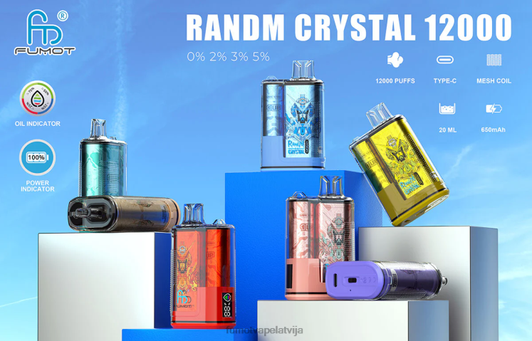 Fumot Crystal 20 ml 12000 vienreizējās lietošanas tvaiku kaste (1 gab.) - Fumot Store HZ2X2280 zemeņu ledus