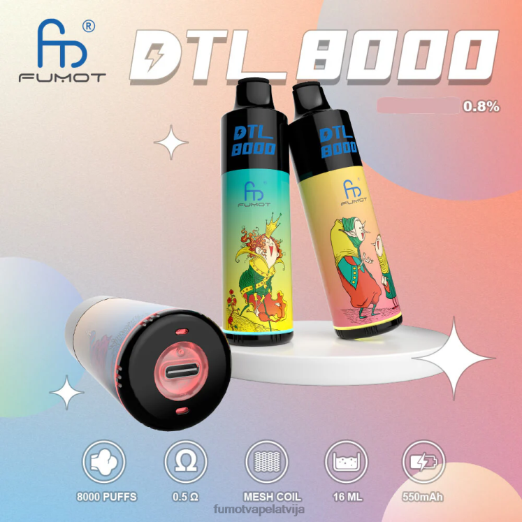Fumot DTL 8000 vienreizējās lietošanas vape pildspalva - 16 ml (1 gab.) - Fumot Technology HZ2X2419 kivi gvajava