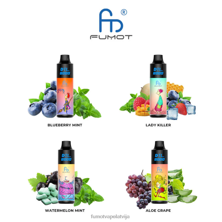 Fumot DTL 8000 vienreizējās lietošanas vape pildspalva - 16 ml (1 gab.) - Fumot Vape Review HZ2X2415 zilo aveņu citronu