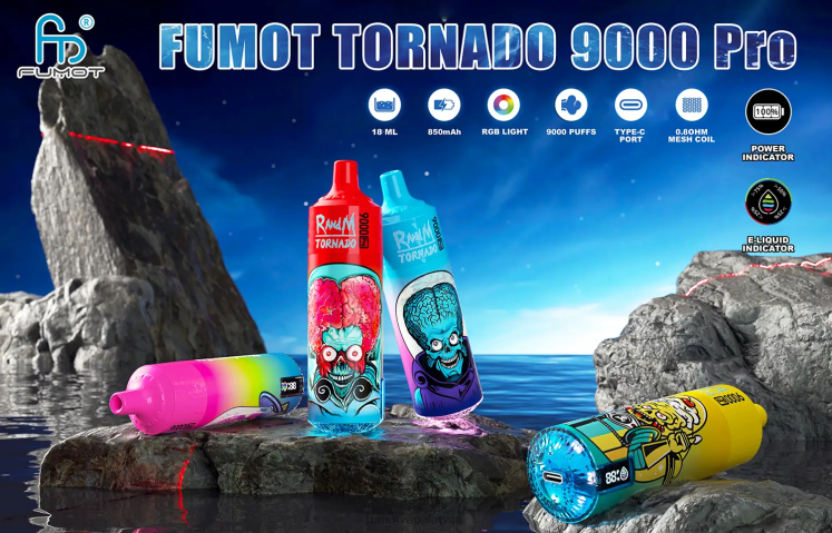 Fumot Tornado 1 gabals 9000 pro 18ml vienreizējās lietošanas vape - Fumot Cena HZ2X2232 zemeņu krēms