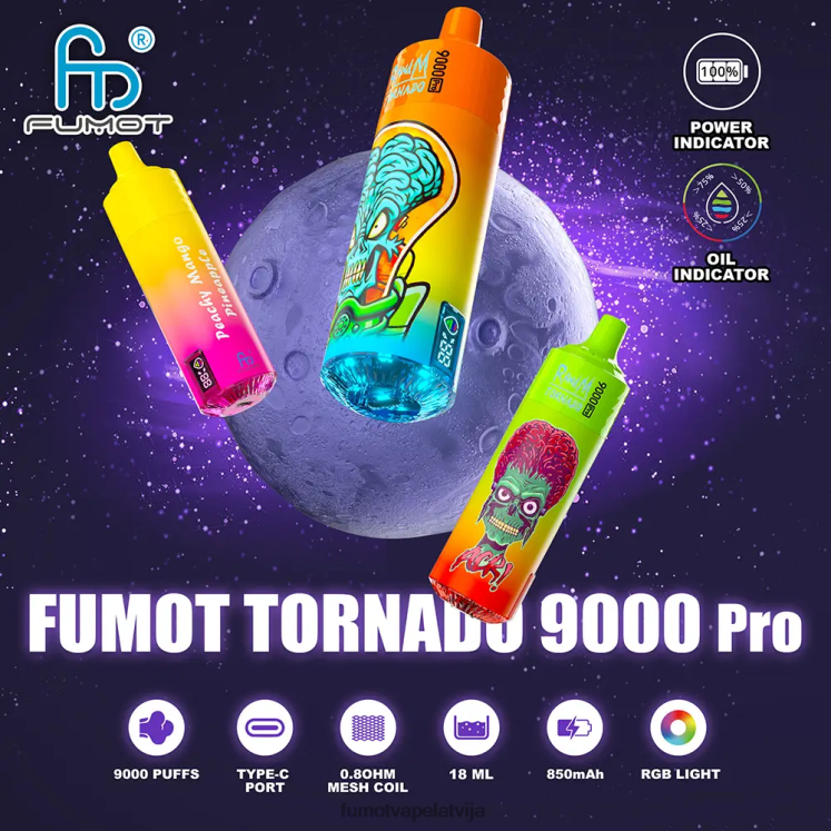 Fumot Tornado 9000 pro vienreizējās lietošanas vape - 18 ml (1 gab.) - Fumot Vape Flavors HZ2X2208 melleņu skāba aveņu