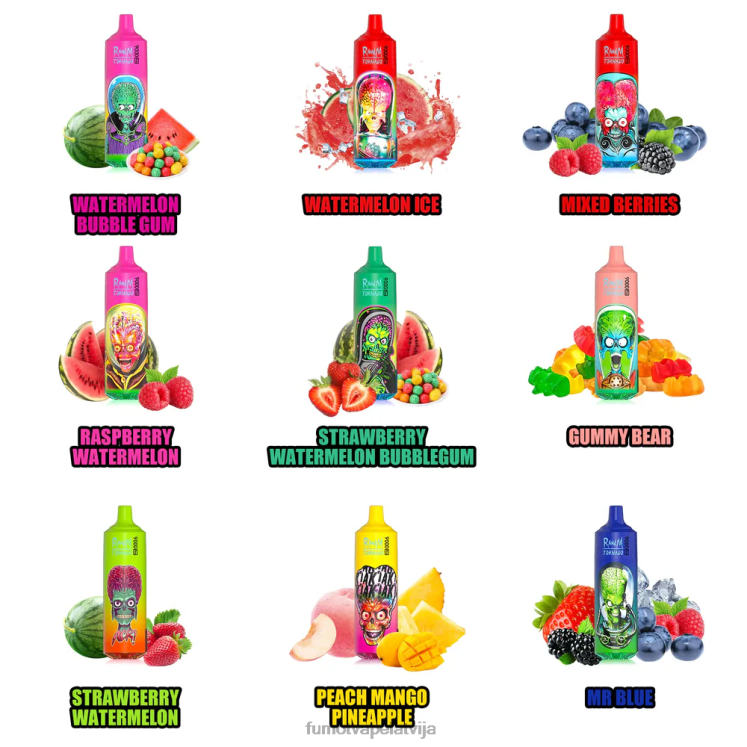 Fumot Tornado 9000 pro vienreizējās lietošanas vape - 18 ml (1 gab.) - Fumot Vape Flavors HZ2X2208 melleņu skāba aveņu