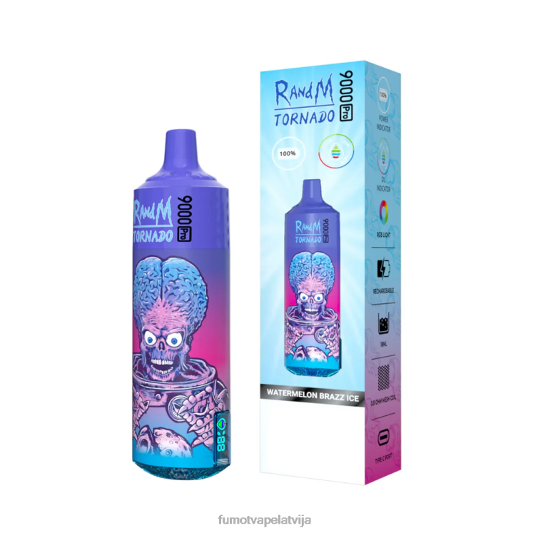 Fumot Tornado vienreizējās lietošanas vape 9000 pro - 18ml (1 gab.) - Fumot Technology HZ2X2249 zemeņu arbūzu burbulis