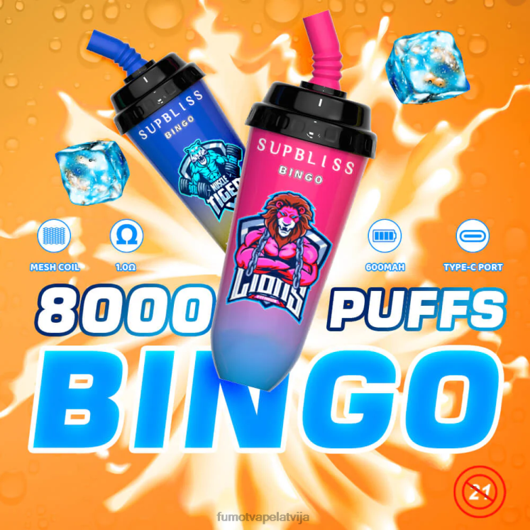 Fumot Supbliss Bingo 16 ml 8000 vienreizējās lietošanas vape pod ierīce (1 gab.) - Fumot Technology HZ2X2409 zemeņu mango