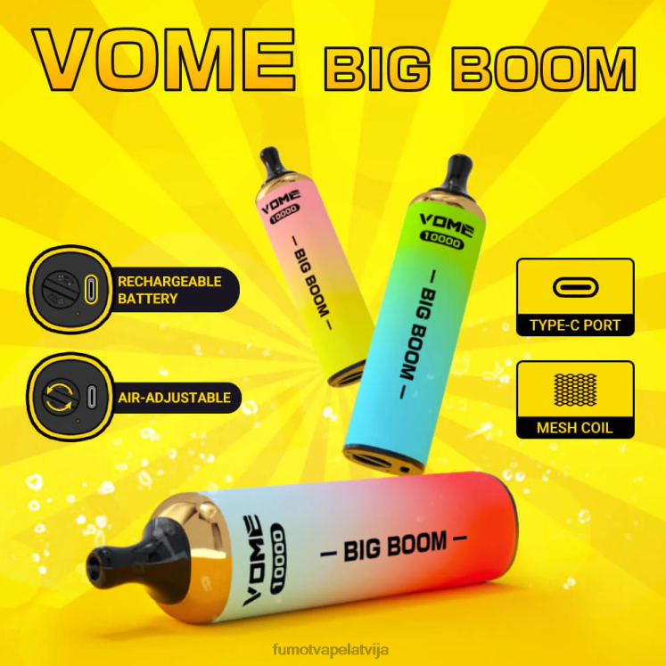 Fumot Vome Big Boom vienreizējās lietošanas vape pildspalva 10000 - 20ml (1 gab.) - Fumot Store HZ2X2440 zemeņu ledus